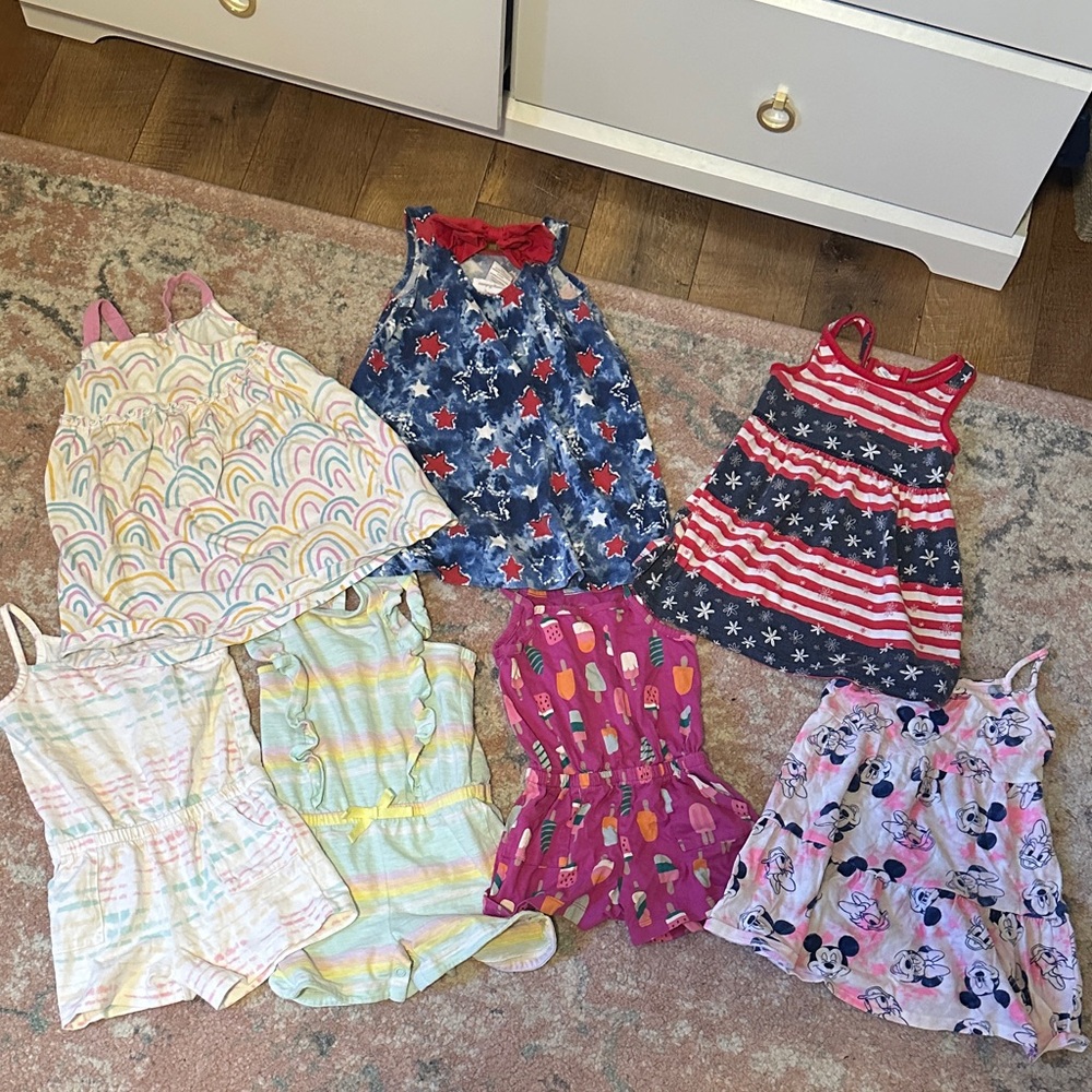 Girls Summer Romper & Dress Lot - Rainbows, Stars, Popsicles & Minnie Prints
